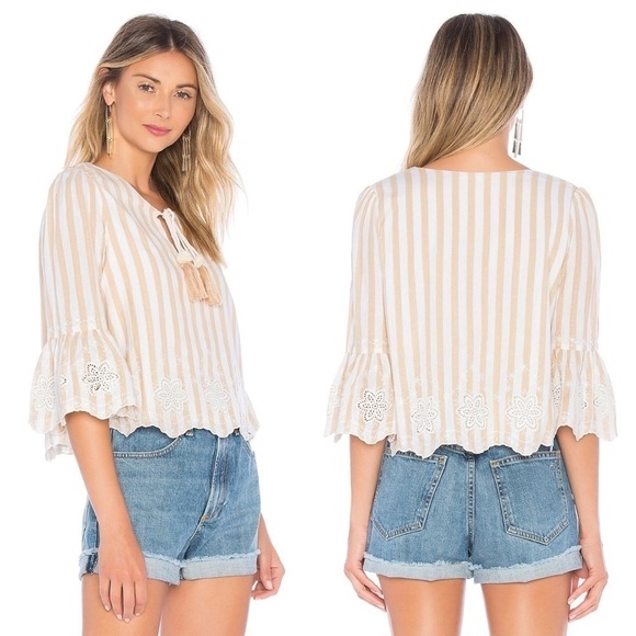 Tularosa Embroidered Top Flowy Striped Boho - Picture 4 of 16